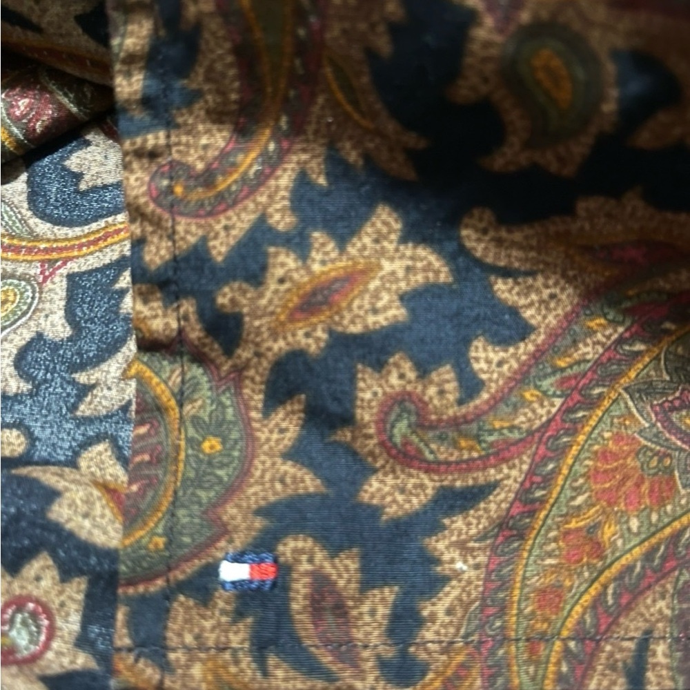 Tommy Hilfiger Navy and Brown Paisley XXL long sleeve shirt. - Picture 4 of 6